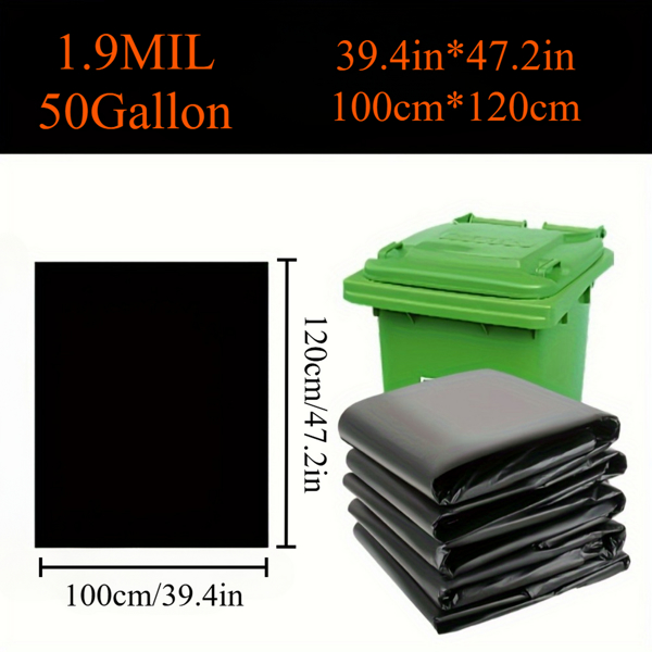 1.9MIL thick 50 gallon black garbage bag, suitable for disposable garbage bags in kitchens, lawns, kitchens, offices, and restaurants. Plastic bags for cleaning 39.4in * 47.2in,50PCS