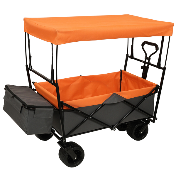 480Lbs Collapsible Wagon with Canopy,Wagon Stroller with 7" All-Terrain Wheels, Lightweight Foldable Wagon, Large Capacity for Camping, Shopping, Sports, and Garden Use,orange with mosquito net