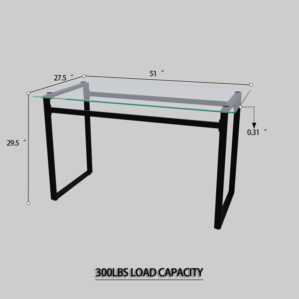 51“6人玻璃餐桌套装，厨房黑色金属腿餐桌椅套装，现代长方形钢化玻璃桌面和餐厅厚垫PU餐椅-12