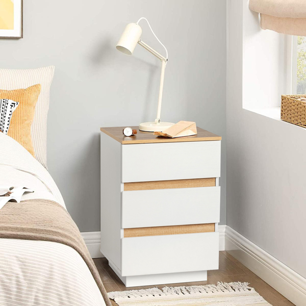 FCH embossed white + embossed oak E1 particle board 12MM handle-free 38*32*56cm 3 drawers bedside table 1pc