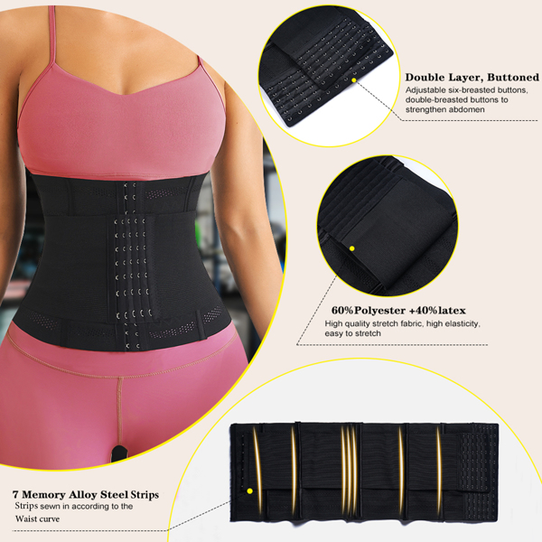 Waist Trainer Corset for Women Tummy Control Sport Workout Body Shaper Black