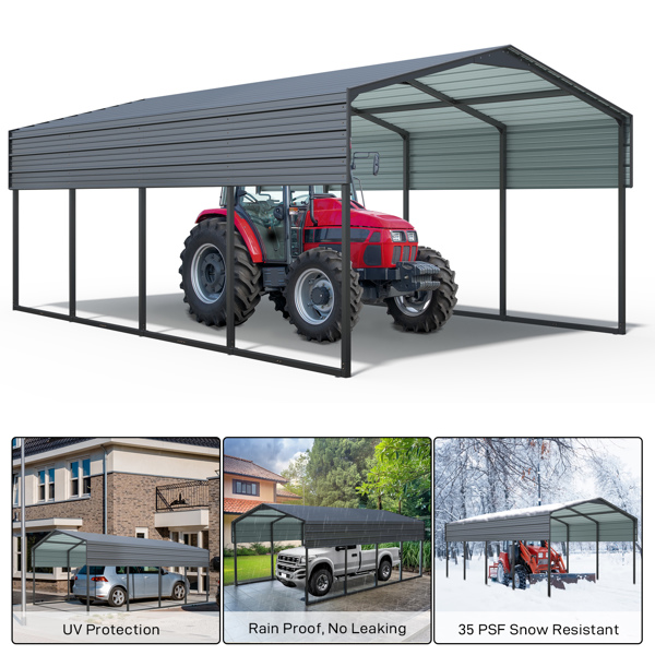 12x20 FT Metal Carport Heavy Duty with Reinforced Frame, Outdoor Garage Multi-Use Shelter Canopy Car Shelter for Pickup, Boat, Car and Tractors