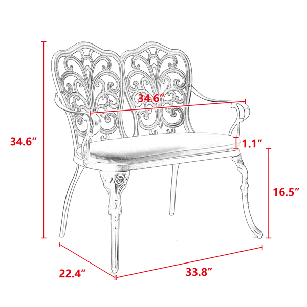 Patio Garden Bench Metal Park Bench Cast Aluminum Outdoor Furniture with Floral Rose for Patio,Park,Lawn,Yard Black