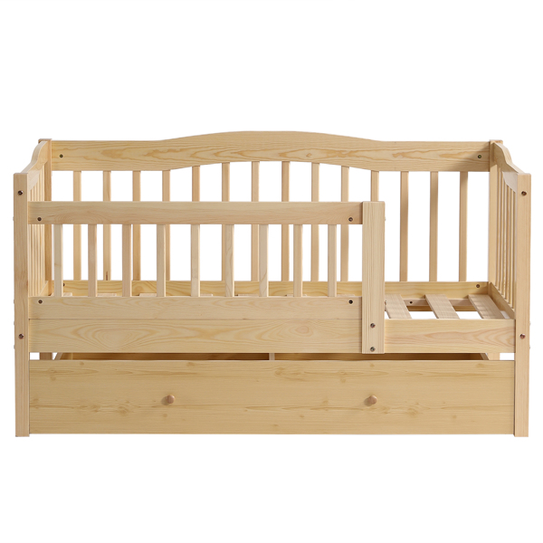 FCH Vertical Fence Wood Painted Pine Toddler Bed with Bottom Drawer and Side Car Bed