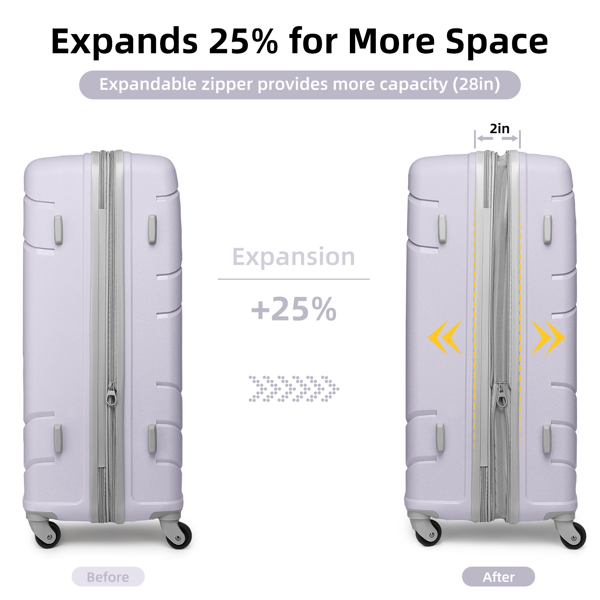 Luggage Sets 5 Piece, Expandable Luggage Hardside PP Suitcase Sets with Spinner Wheels TSA Lock, Lavender