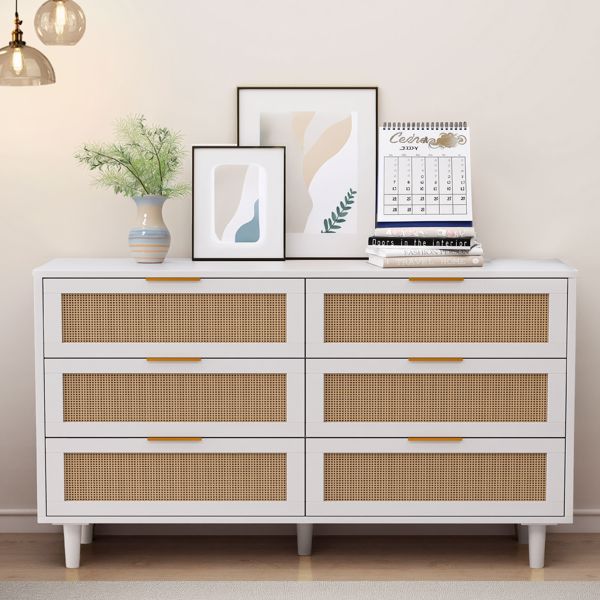 51.18"6-Drawers Rattan Storage Cabinet Rattan Drawer,for Bedroom,Living Room,White