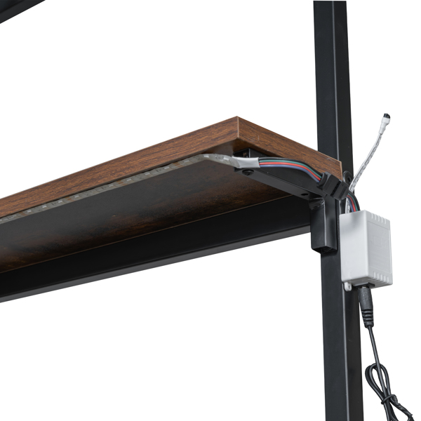 Twin Size Metal Loft Bed with Built-in Work Station, LED and Multiple Storage, Black