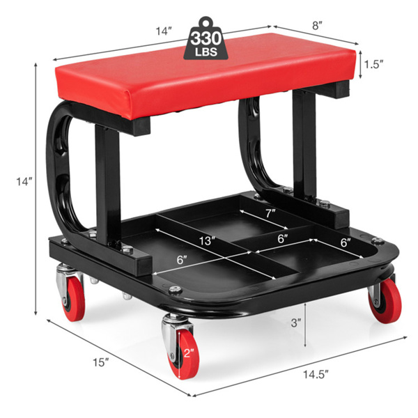   Rolling Creeper with Classified Tool Tray and Cushioned Seat  Black & Rer