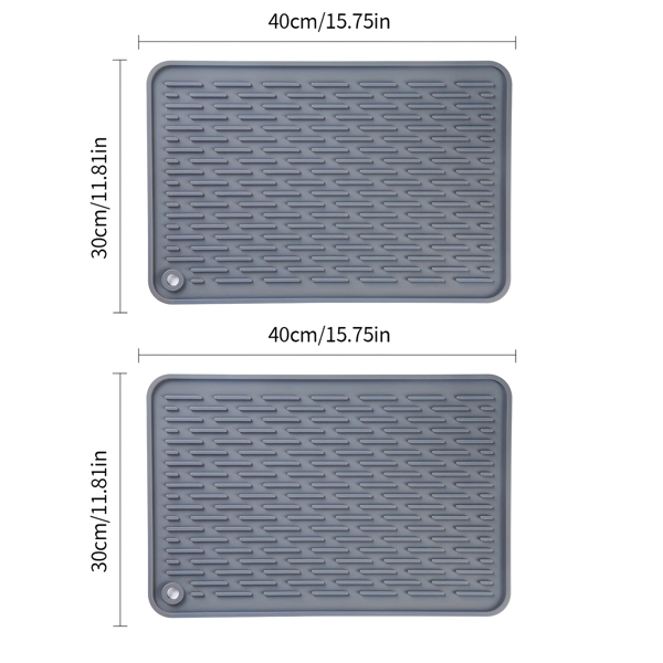 Dark Gray 11.81*15.74in	2PCS Silicone Dish Drying Mat: Kitchen Counter Essential for Draining Water and Insulating Dishes