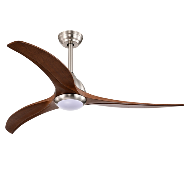 52" Solid Wood Blades Ceiling Fan With Light with Remote Control, Noiseless Reversible Motor, 6 Speed ,3 Color , for Patio Living Room, Bedroom, Indoor.(Stain nickel + Walnut )