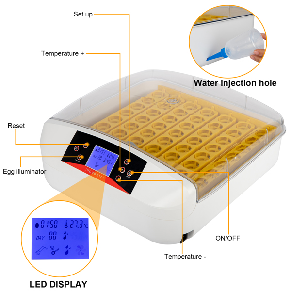 [Same code: 31238079]56-Egg Practical Fully Automatic Poultry Incubator with Egg Candler (US Standard) White