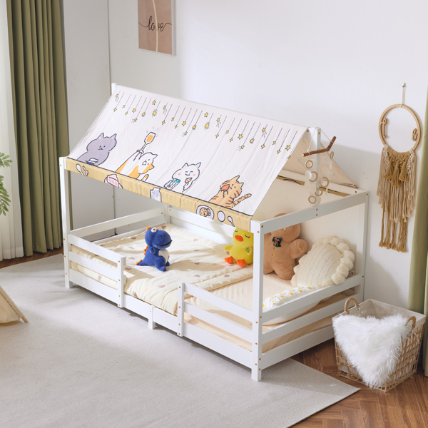 Canopy Roof Design White Painted Pine Children's Bed