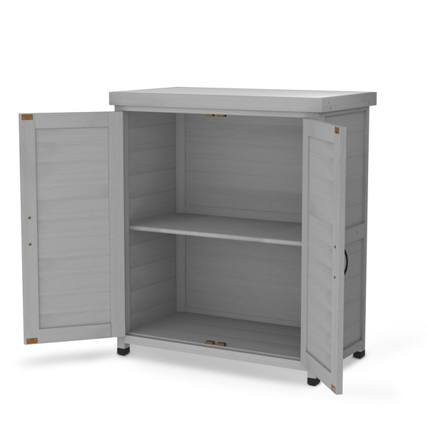 户外实木收纳柜，顶部金属，园艺储物柜，可自提-8