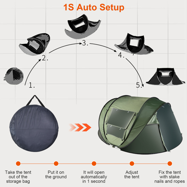 5-8 Person Pop Up Tent Automatic Setup Camping Tent Waterproof Instant Setup Tent with 4 Mosquito Net Windows Carrying Bag for Hiking Climbing Adventure Fishing