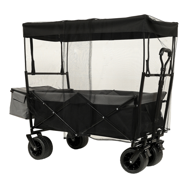 480Lbs Collapsible Wagon with Canopy,Wagon Stroller with 7" All-Terrain Wheels, Lightweight Foldable Wagon, Large Capacity for Camping, Shopping, Sports, and Garden Use,black with mosquito net