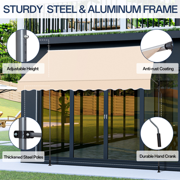 118.1"D x 47.2"W x(78.7 -118.1)"H Retractable Awning Khaki