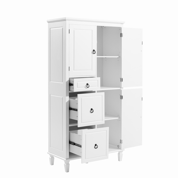 Retro Multi-Functional Storage Cabinet with Adjustable Shelves, 3 Drawers, and 3 Enclosed Compartments – Stylish and Versatile Organizer for Living Room, Kitchen, or Office, White