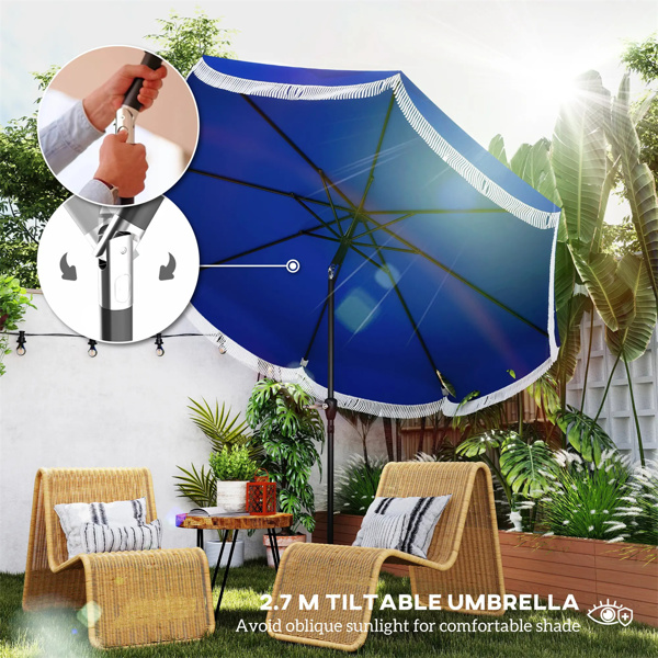 8.8FT Elegance Patio Umbrella, UPF 30+ Outdoor Market Umbrella with 8 Ribs, Push Button Tilt,Navy Blue