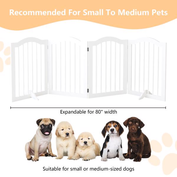 27.6" Height Tall Freestanding Pet Gate, 4 Panels Foldable Dog Gate, Solid Wood Folding Safety Fence Wooden Dog Gate with 2 pcs Support Feet Ideal for Stairs, Doorways, Halls, Kitchens, Heavy Duty Gat