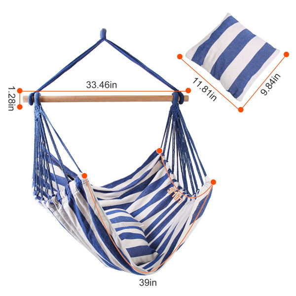 Hammock Hanging Chair Canvas Porch Patio Swing Seat Portable Camping Rope Seat Wooden Stick Hammock Chair with 2 Pillows 265LBS Load-bearing