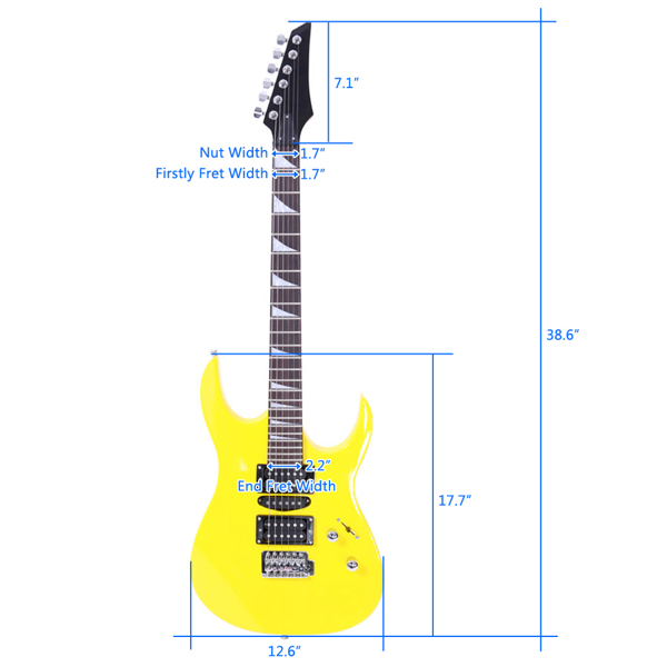 Novice Entry Level 170 Electric Guitar HSH Pickup   Bag   Strap   Paddle   Rocker   Cable   Wrench Tool Yellow