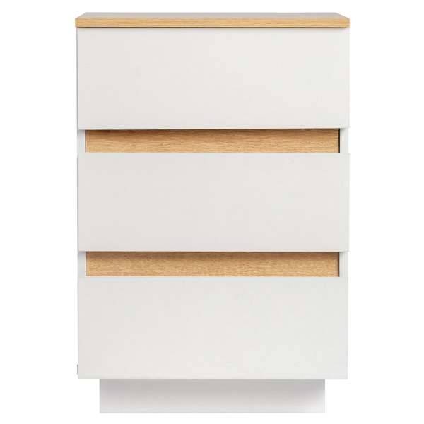 FCH embossed white + embossed oak E1 particle board 12MM handle-free 38*32*56cm 3 drawers bedside table 1pc