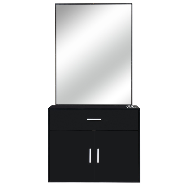 【same code：75512472】15% E0 chipboard linen top 1 drawer 1 door with mirror Salon cabinet black