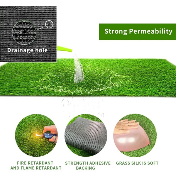 3ft x 32ft Premium Artificial Turf Mat with Drainage Holes. Thick Fake Grass with Rubber Backing, Ideal for Indoor/Outdoor Pet Areas, Garden, Lawn, Patio & Balcony Decor