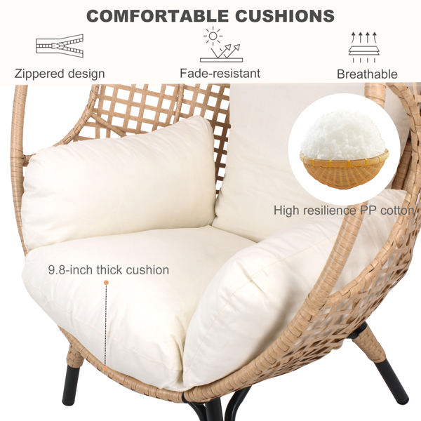 New Grid Style  PE Wicker Weaving Patio Egg Chair with Natural Color Rattan Beige Cushion and Table