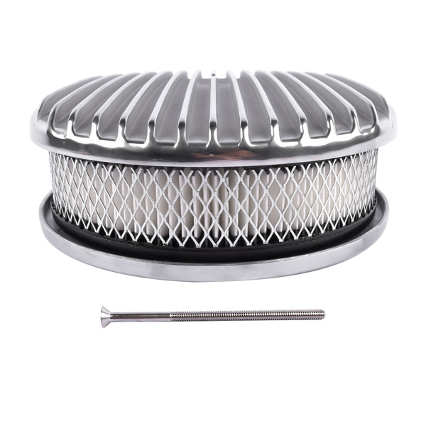 空气滤清器 12" Oval Aluminum Full Finned Air Cleaner Polished Paper Element Fits for SB & BB CHEVY FORD & MOPAR CHRYLER DODGE PLYMOUTH-3