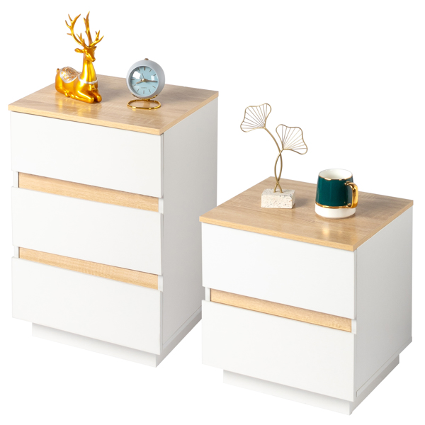 FCH embossed white + embossed oak E1 particle board 12MM handle-free 38*32*40cm 2 drawers bedside table 1pc