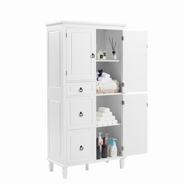 Retro Multi-Functional Storage Cabinet with Adjustable Shelves, 3 Drawers, and 3 Enclosed Compartments – Stylish and Versatile Organizer for Living Room, Kitchen, or Office, White