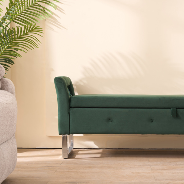 67.91"Wide Velvet Storage Soft Bench with Armrests  for Living Room, Entryway and Bedroom. GREEN