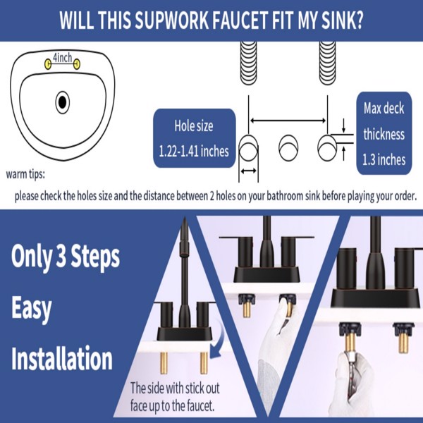 2 Handles Bathroom Sink Faucet, Oil Rubbed Bronze Centerset RV Bathroom Faucets for 2/3 Hole[Unable to ship on weekends]