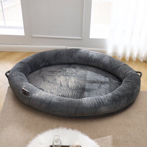 Human Dog Bed for Adult, Giant Extra Large Memory Foam Human Size Pet Bed for People, Fluffy Plush Dog Bed for Human with Storage Pocket  Cover Portable Handle Non-Slip Bottom