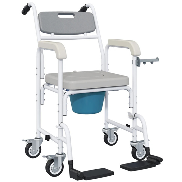 Gray Shower Commode Wheelchair,  Seniors Bedside Commode Chai