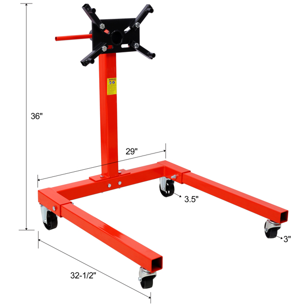 Engine Stand, 1500 LBS Motor Stand with 4 Wheels, 360 Degree Rotating Head & 4 Adjustable Arms,Metal Engine Holder for Garage, Auto Repair, Red