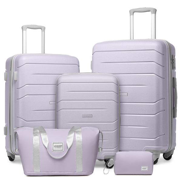 Luggage Sets 5 Piece, Expandable Luggage Hardside PP Suitcase Sets with Spinner Wheels TSA Lock, Lavender