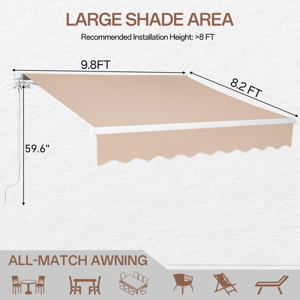 98.4"D x 117"W x 59"H retractable awning Khaki