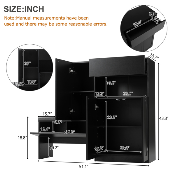 ON-TREND Elegant 2-in-1 Shoe Cabinets with Soft Cushion, Modern Storage Bench with Arched Doors & Rebound Devices, Versatile Shoe Rack Organizer with Adjustable Shelves for Hallway, Living Room, Black