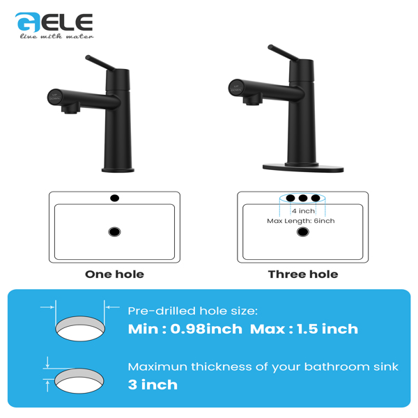 Matte Black Single Handle Bathroom Faucet for 1 or 3 Holes ,Fountain and Flow Mode Two-in-one function,Deck Mount Laundry Vanity Sink Faucet with Two 9/16" Hoses[Unable to ship on weekends]