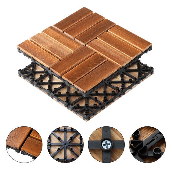 27pcs Wood Interlocking Deck Tiles 11.8"x11.8", Waterproof Flooring Tiles for Indoor and Outdoor, Patio Wood Flooring for Patio Porch Poolside Balcony Backyard