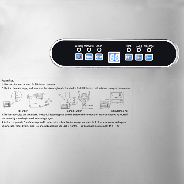  【same code：68367327】ZOKOP ZK-110 120V 240W 110lbs/50kg/24h Ice Maker Stainless Steel Transparent Frosted Lid/Display/4*9 Aluminum Ice Tray Commercial Silver