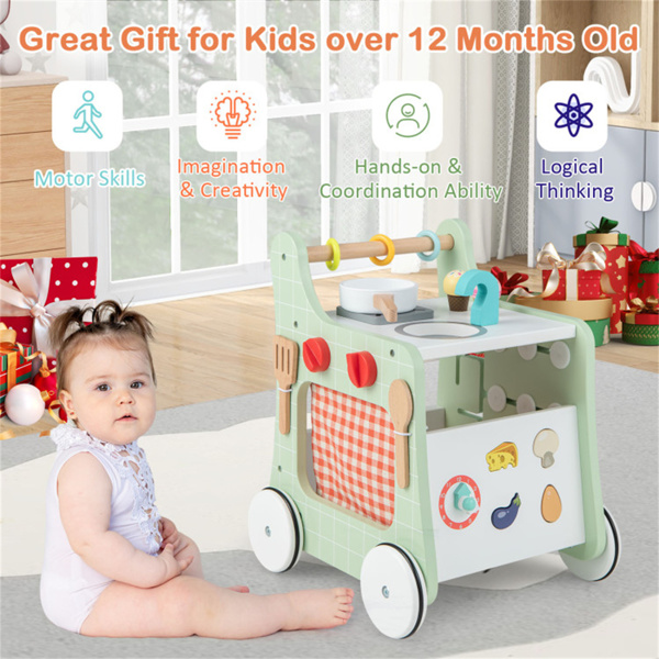 6-in-1 Wooden Baby Stroller with Play Kitchen