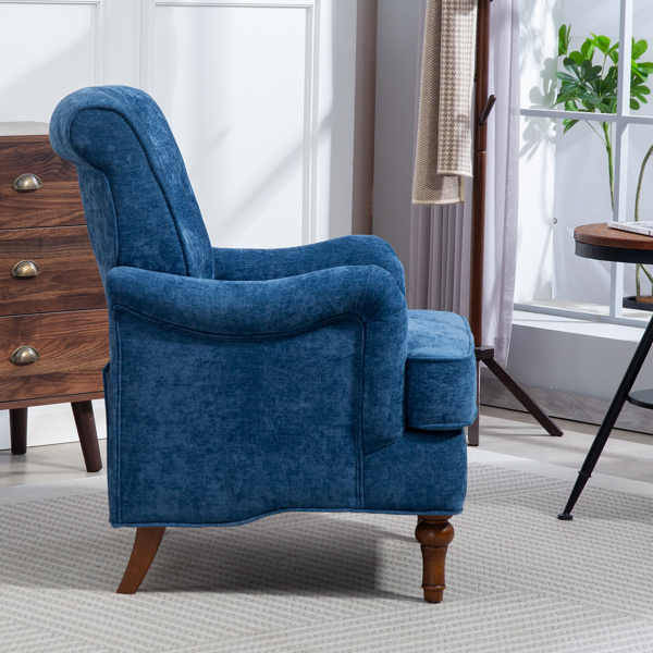 Accent Chair With Comfy Chenille Club Fabric,Comfy Upholstered Living Room Arm Chair,Springs Cushions & Retro Wooden Legs,Fabric Sofa Chair Reading Chair for Bedroom Office,Holds 300lbs(Blue)