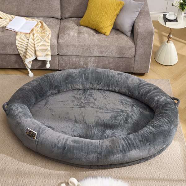 Human Dog Bed for Adult, Giant Extra Large Memory Foam Human Size Pet Bed for People, Fluffy Plush Dog Bed for Human with Storage Pocket  Cover Portable Handle Non-Slip Bottom