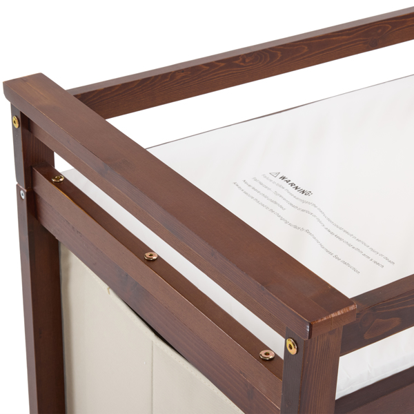 FCH Wooden Frame Removable Top Brown Painted Pine Children's Cot with 3 Fabric Drawers + 1 Fabric Bag