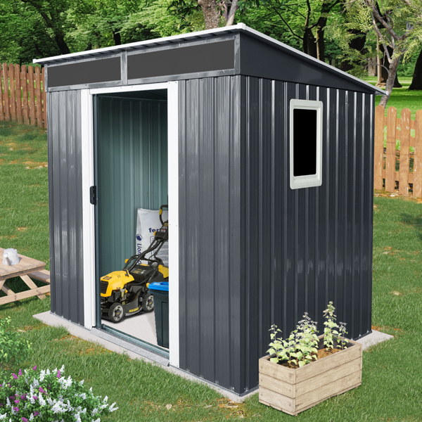 6ft x 5ft Outdoor Metal Storage Shed with Window and Transparent plate for Garden, Lawn (Black and White)