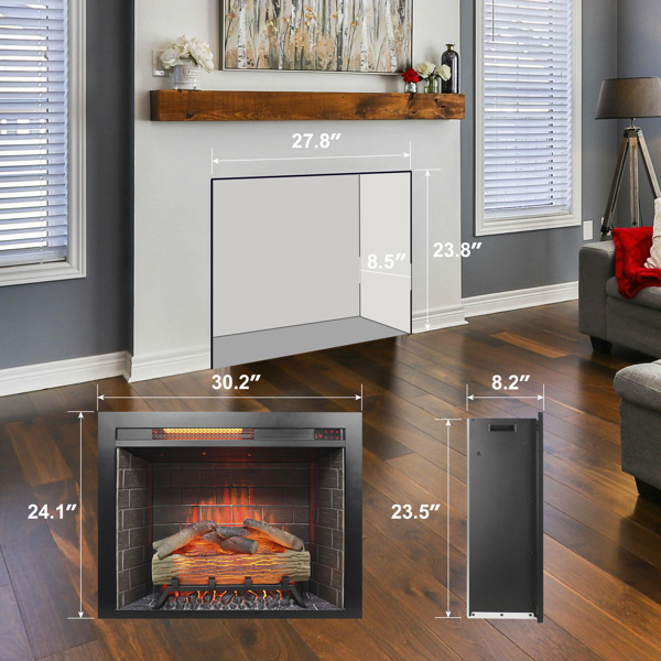 28inch Infrared Electric Fireplace Insert, Touch Panel Home Decor Heater, With Cracking Sound