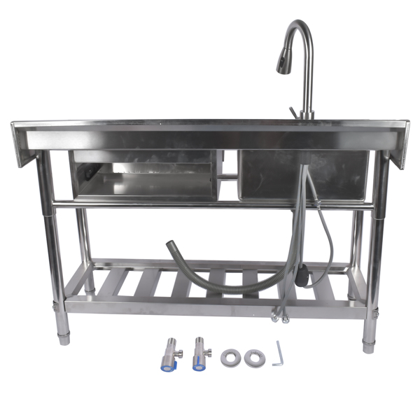 Stainless Steel Kitchen Sink Commercial Freestanding Utility Sink with Drawer and Pull-Out Faucet (47", Left Sink)